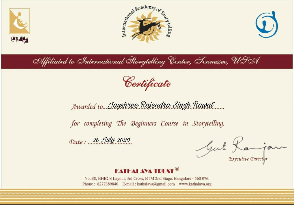 Trained under Master Storyteller Geeta Ramanujam, Jayshree is delivering impactful, interactive storytelling experiences across India and Dubai. Her workshops tailored for children, adults and educators.